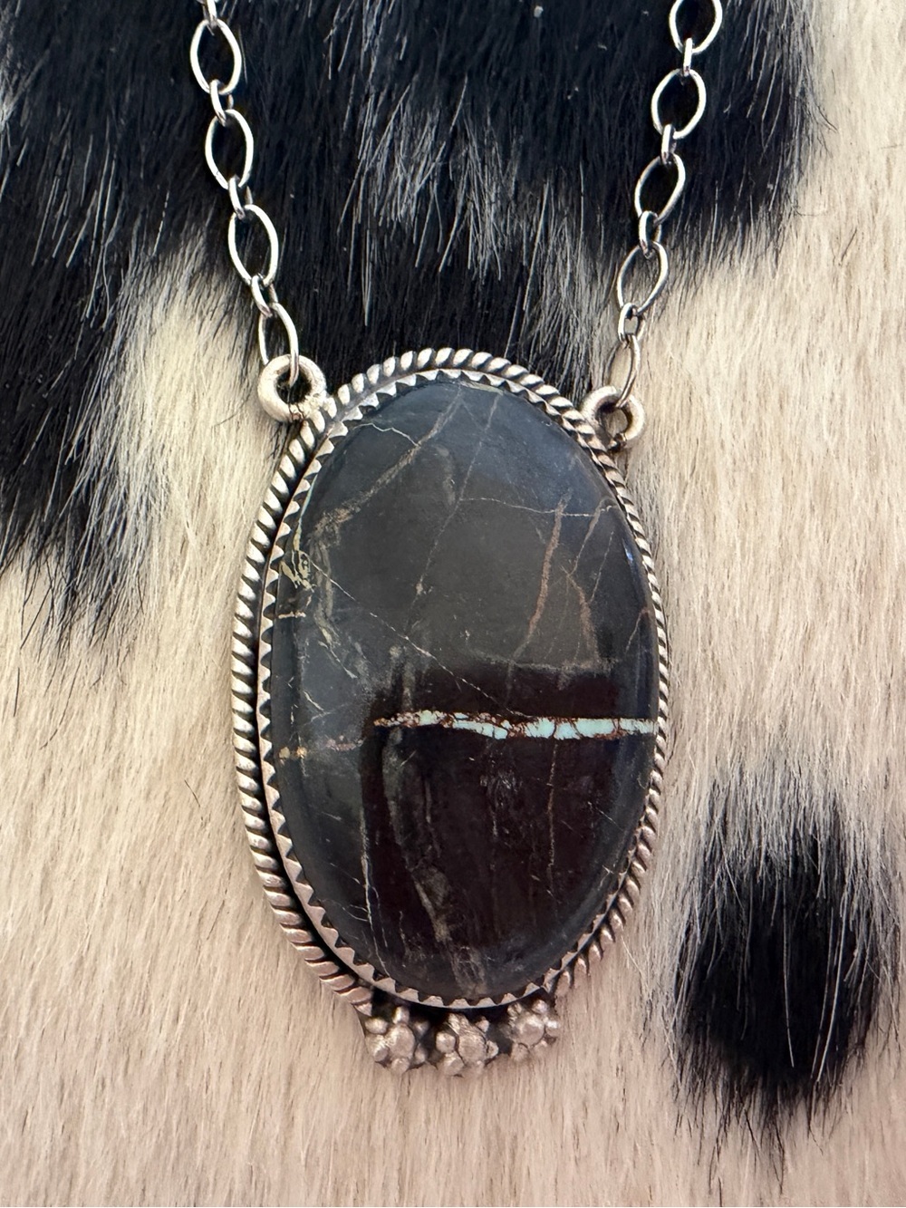 ❤️ Premium Black Jack Turquoise Lightning Brushed Sterling 925 ADJ Necklace 16g - Picture 4 of 15